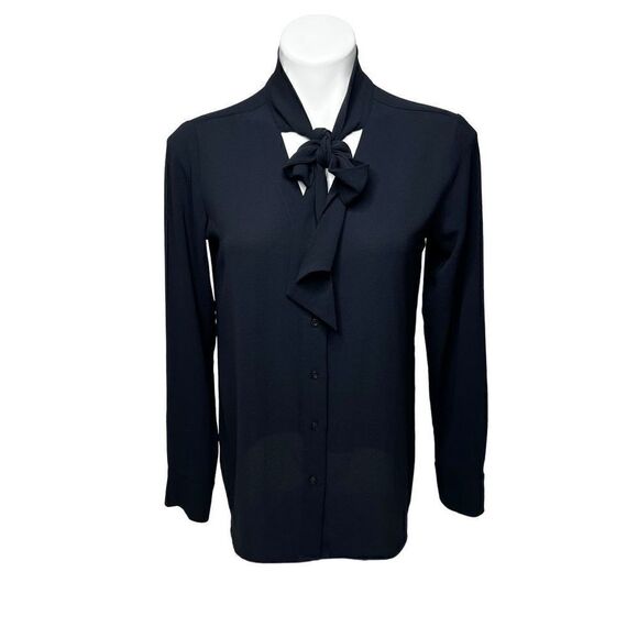 Ann Taylor Factory navy blue long sleeve button up chiffon blouse size S - Picture 1 of 11